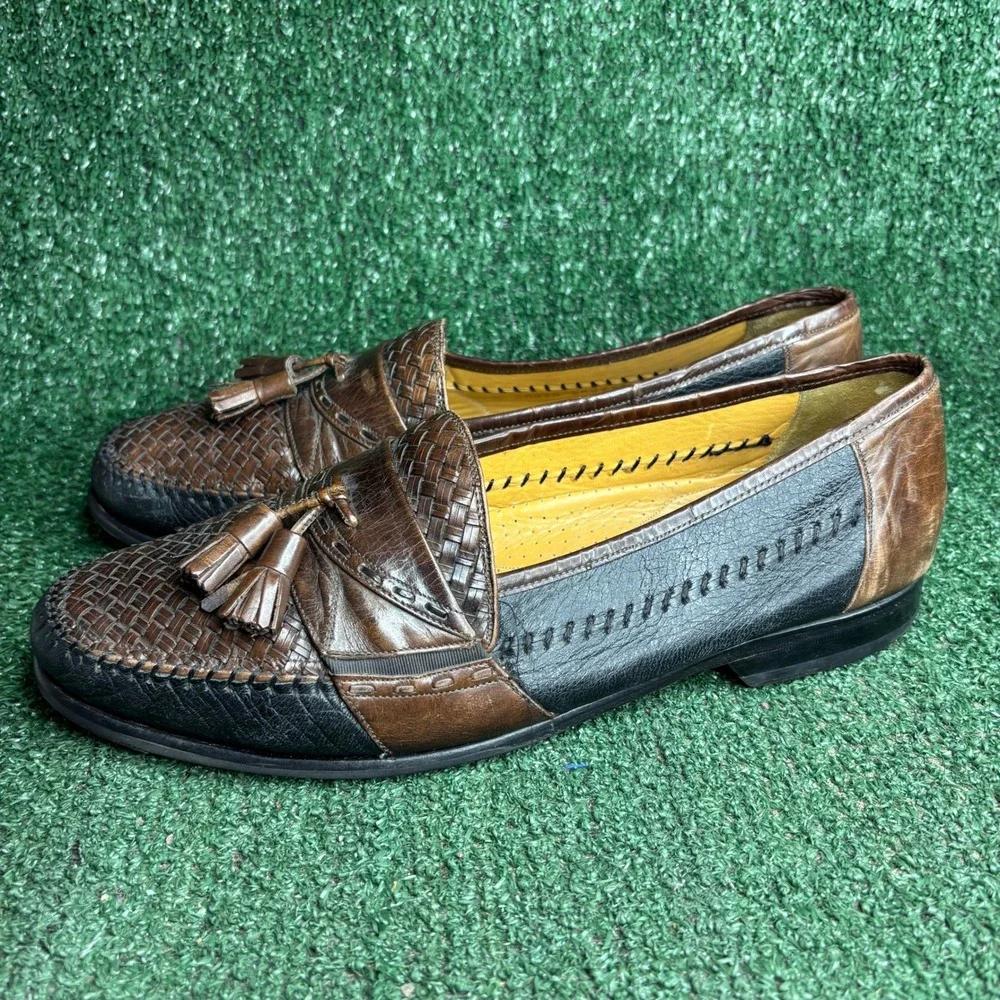 Mezlan Woven Tassel Loafers Leather Slip On Two Tone Dress Shoes Brown Mens 12 M